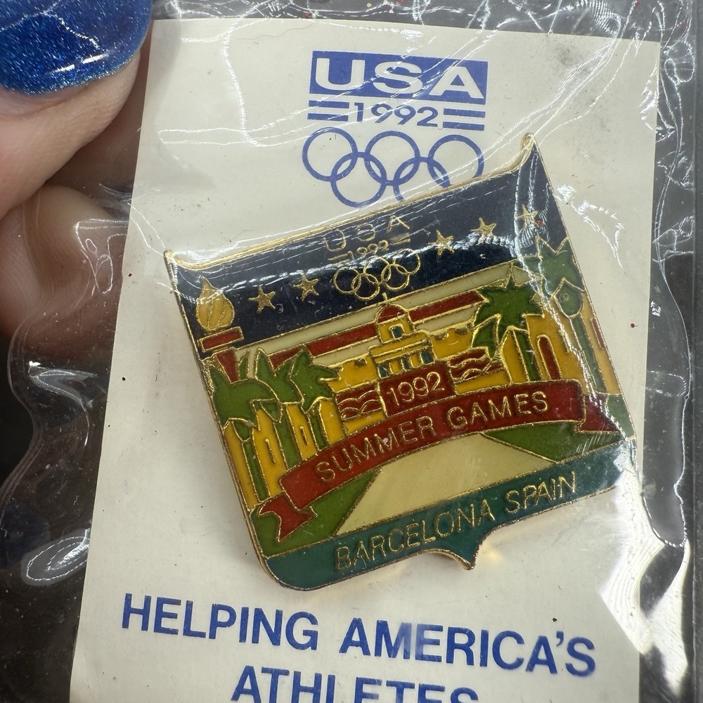 1992 USA Summer Olympic Games Barcelona Spain Trading Lapel Hat Tie Pin Enamel - Picture 2 of 6